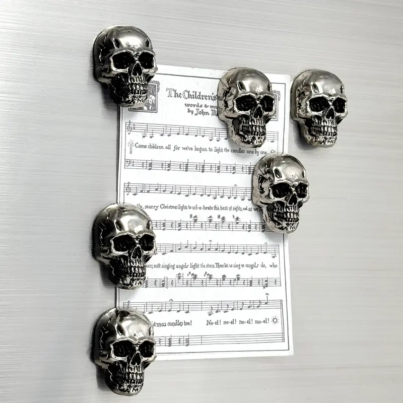 6-Pack 3D Metal Skull Decorative Fridge Magnets, Gothic Horror Decor, Strong Magnetic for Kitchen, Office, Storage Cabinet Decoration