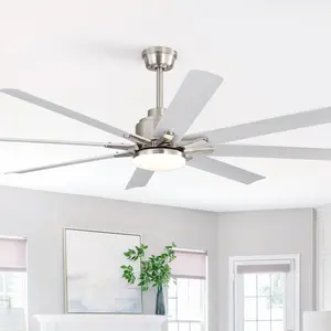 52" Smart Ceiling Fan Lights 6 Speed 8 Black ABS Blades Voice Remote for Bedroom Living Room