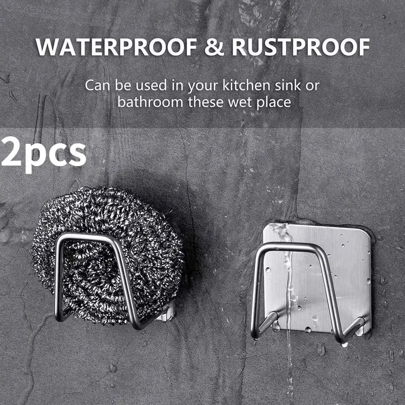 Stainless Steel Rustproof Sponge Holder Rack, Bathroom Kitchen Sink Efficient Draining Shelf, No-Drill Installation Waterproof Sponge Storage Organizer, 2pcs/6pcs Set