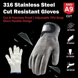 1pc 9 Level Cut Resistant Stainless Steel Mesh Gloves with Nylon Lining, Buckle Design, Kitchen Hand Protection for Chefs, Protective Work Gloves