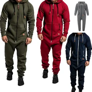 Men's Fleece-Lined Jumpsuit - Hooded Long Sleeve Full-Zip Overalls with Kangaroo Pockets |   Winter Workwear, Thermal Coverall, Outdoor Work Suit, Heavy Duty Overalls, Cold Weather Gear
