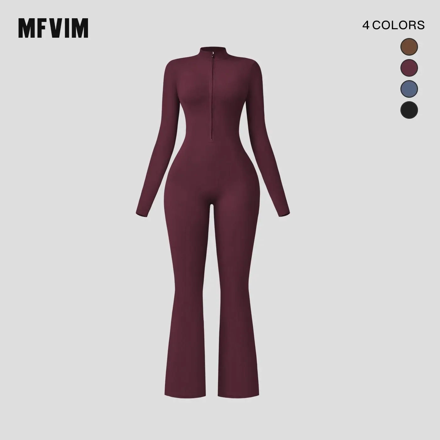 Women's Solid Color Zippered Long-Sleeve Full Body Sports Jumpsuit - Sporty Comfy, Stretchable Activewear for Yoga, Gym, All Seasons, Sporty Comfy Jumpsuit, Full Body Jumpsuit