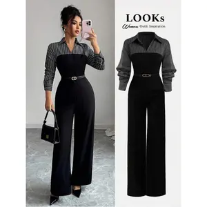 Women's  Patchwork Long Sleeve Jumpsuit, Suitable For Commuting