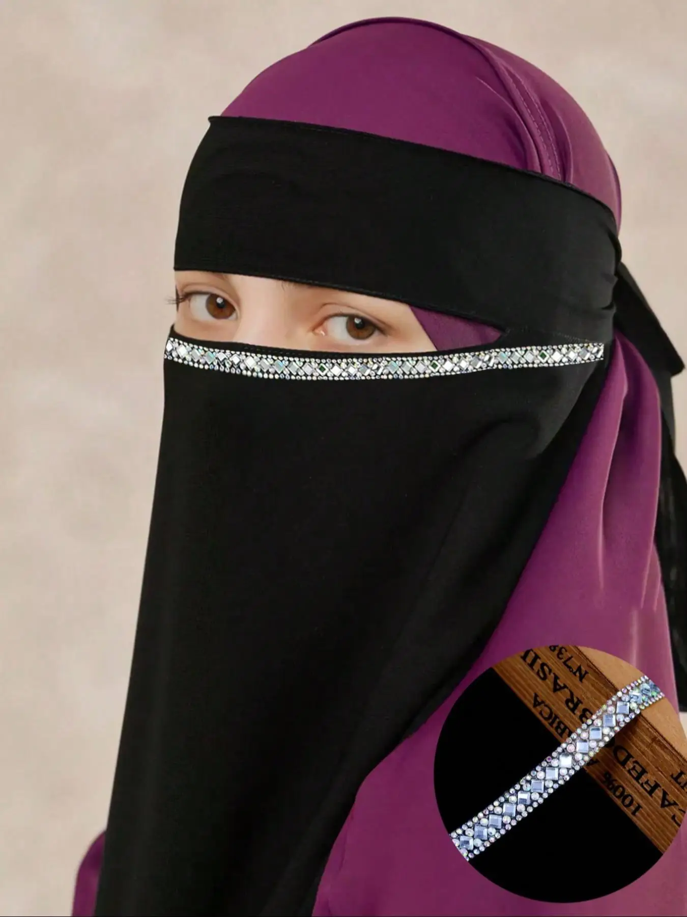 Women's Rhinestone Decorated Hijab, Modest Casual Comfortable Breathable Hijab for Daily Wear, Fashionable Muslim Clothing for Women