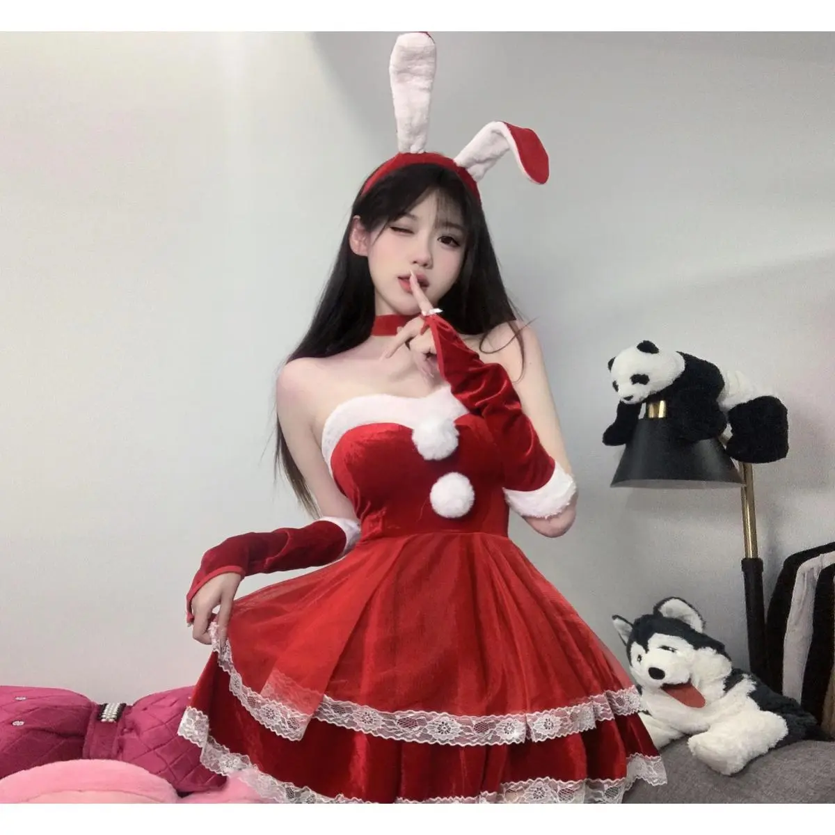 Women's Lady Christmas Party Red Dress Costume with Cloak & Rope, Sexy Santa Claus Series Clothes for Cosplay Club Events
