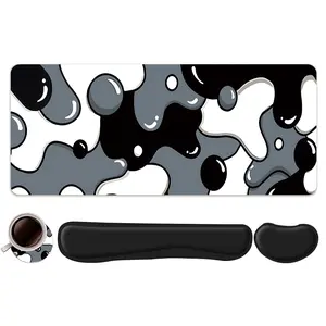 4pcs Black and White Abstract Liquid Design Mouse Pad + Keyboard Wrist Rest + Ergonomic Mouse Pad + Coaster Set For Desktop Decoration, Office Accessories Set Ergonomic Wrist Support, Computer Mat Mouse Pad Coaster Suitable For Home Office Gaming