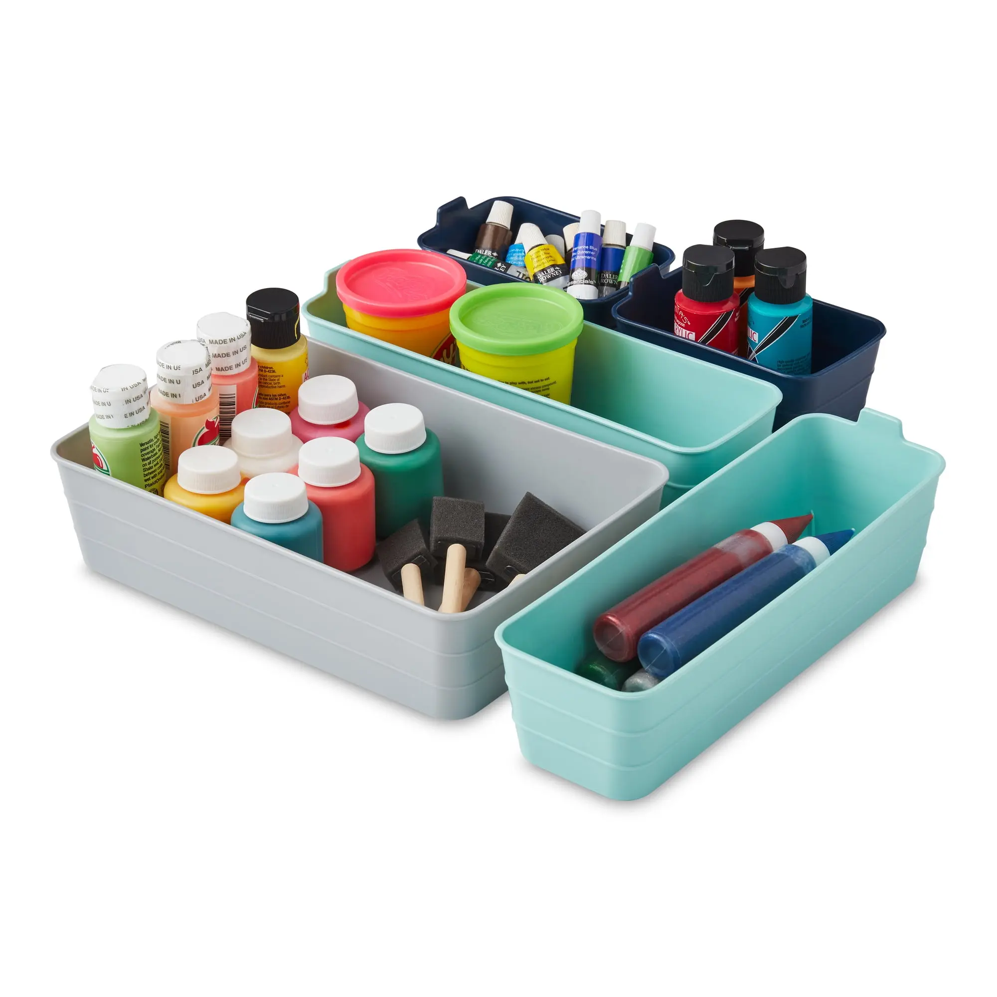 Flexible Plastic Drawer Organizer Set 5 Pack, Multipurpose Drawer Storage Bins for Makeup, Office Supplies, Kitchen Utensils, Bathroom Accessories & Desk Organization, Assorted Colors