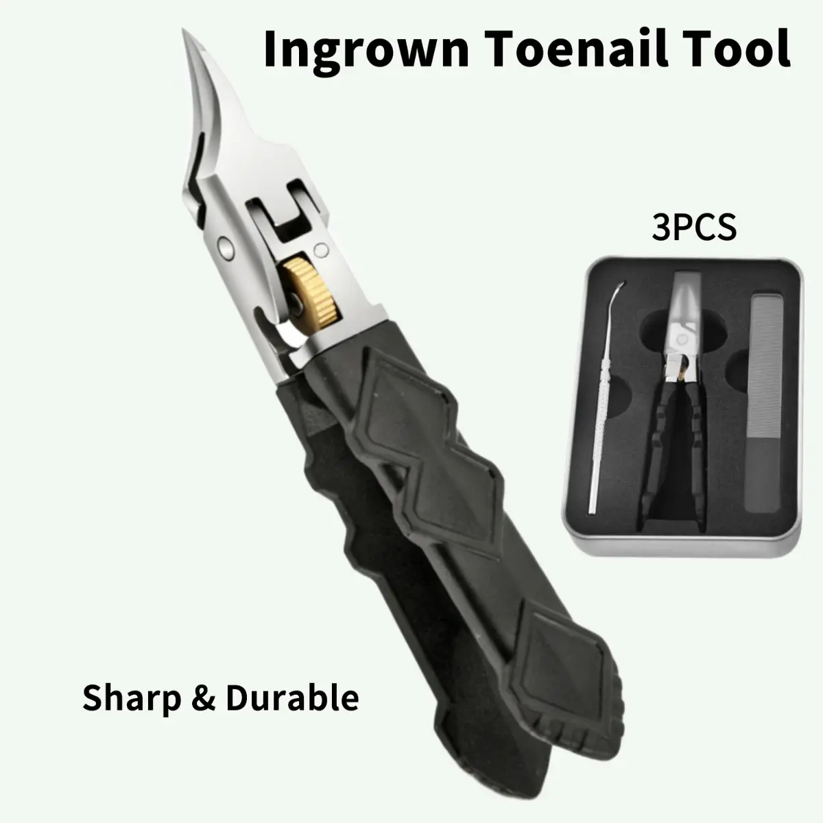 Nail Clipper 3-Piece Set for Thick & Ingrown Nails Heavy-Duty Angled Blades Anti-Slip Grip Ideal for Men Seniors Curved Sharp Blades Non-Slip Ergonomic Handle Durable Safe Construction