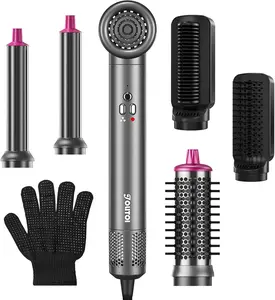 Hair Dryer Brush 6 in 1 Hair Styler, Jolitoi Air Styler with 110,000 RPM High-Speed Negative Ionic Hair Dryer, Auto Wrap Curler, Blow Dryer Brush for Volumize, Straight, Wavy, Curly (Dark Grey) Curling Iron