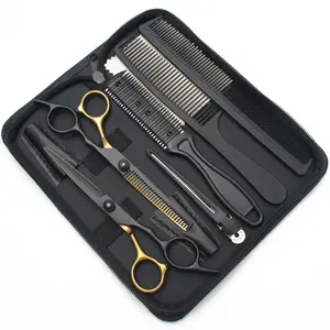 Hair Scissors Japan Stainless Steel Professional Hairdressing Scissors Purple Hair Cutting Scissors Gold-Black Thinning Shears Barber Shop Hairdressing Tools Set Hair Cutting Kit