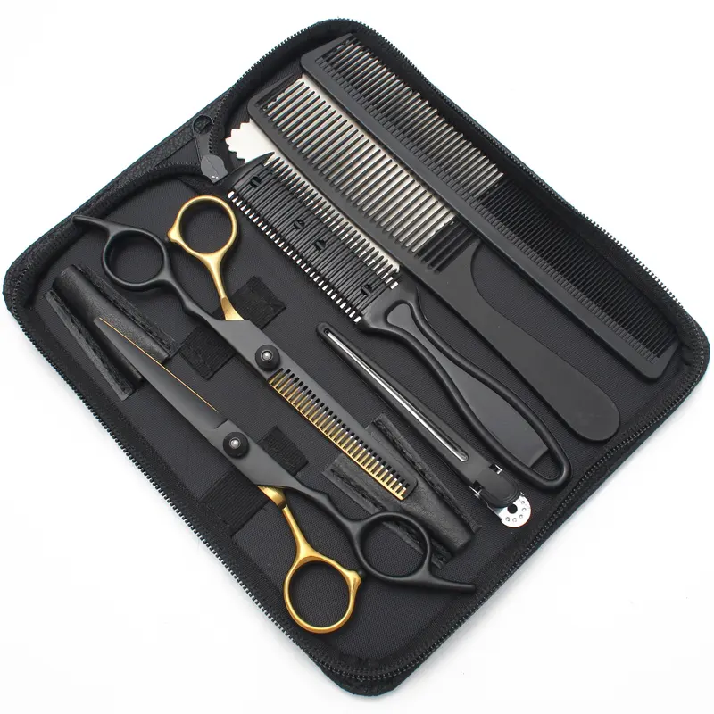 Hair Scissors Japan Stainless Steel Professional Hairdressing Scissors Purple Hair Cutting Scissors Gold-Black Thinning Shears Barber Shop Hairdressing Tools Set Barber Use Tools Hair Cutting Kit Salon Equipment