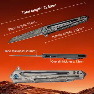 Handcrafted Damascene Folding Pocket 2CR13MOV Handle With A Hollow Design  Lightweight EDC Knife Suitable As A Gift For Men Fathers Husbands Or Friends