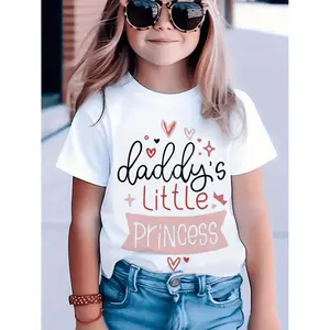 2D Print "Daddy's Little Princess" Letter Short Sleeve T-Shirt, Girls' Holiday Parent-Child Birthday Gift, Short Sleeve Top, Multiple Colors
