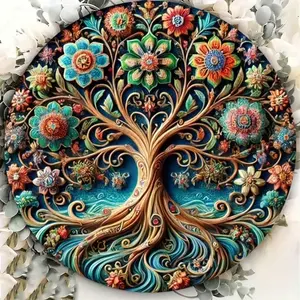 Aluminum Tree of Life Wall Art Hanging Plaque 20.32x20.32 Cm Farmhouse Home Decor for Porch Garden Wedding Holiday Celebration