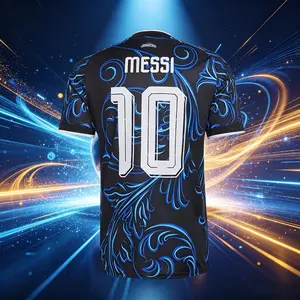 10# Messi 2026 Argentina Away Short Sleeve Soccer Jersey Blue and White