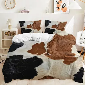 2/3Pcs Natural Cowhide Pattern Duvet Cover Set, Rustic Chic Bedding Set with Unique Black, White & Brown Patterns, Soft and Plush for Cozy Bedroom Decor, Enhance Your Space with Stylish Elegance!Includes 1 or 2 Pillowcase - No filling/Zipper Closure
