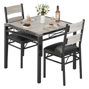 Garvee 3-Piece Modern Space-Saving Bistro Dining Table Set for 2 with Upholstered Chairs, Sturdy Metal Legs, and Corner Protectors in Grey, Ideal for Apartments and Breakfast Nooks