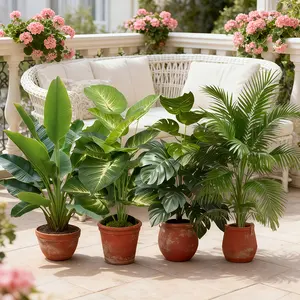 Large Outdoor Artificial Palm Tree Set, 4-Piece Decorative Greenery, No-Maintenance Evergreen Trees for Garden & Home Decoration