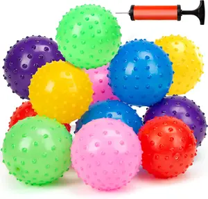 12 Pack Bouncy Ball Knobby Massage Ball 5" Spiky Sensory Toy for Kids & Adults Stress Relief Office Desk Fidget Toy School Prize Party Favors with Pump BPA-Free Rubber Safe Durable Fun Christmas Stocking Stuffer