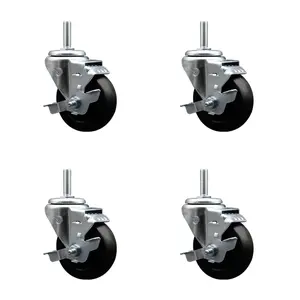 Service Caster Lockable Soft Rubber Swivel Threaded Stem Casters (SCC-TS20S3514-SRS-TLB-34212-4 Model) - 3.5x1.25 in. Black Wheels, 0.75 in. Stems, Set of 4, Lockable Wheels