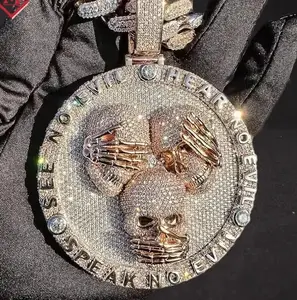 M2-2199 Personalized Large Devil Pendant | See No Evil Hear No Evil Speak No Evil | Bold Statement Jewelry for Everyday & Special Occasions customizable with engraved letters, logos or patterns Outfit Accessory Complimentary shipping Tennis Chain