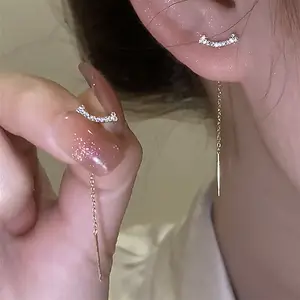 Exquisite Zircon Long Wire Tassel Thread Chain Earrings For Women Crystal Waterdrop Star Hanging Piercing Earing Charm Jewelry