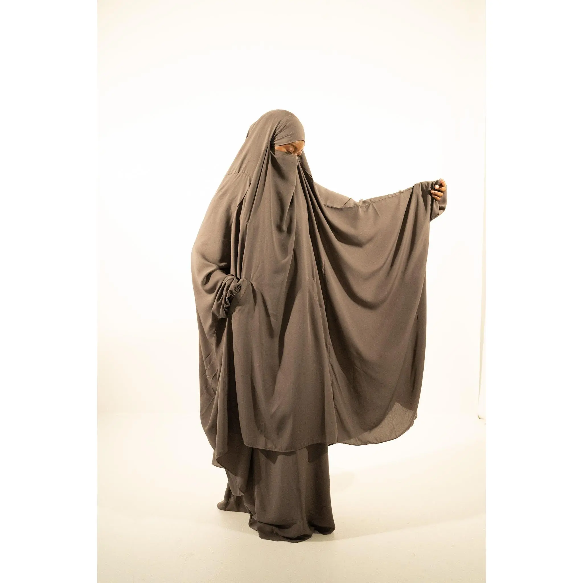 Dark Grey 2 Pcs Extra Wide Nida Butterfly Jilbab