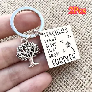 2Pcs Unique Tree of Life Stainless Steel Keychain - Durable Key Ring with Symbolic Charm - Perfect Teacher's Day Gift, Long-Lasting, Rust-Resistant, and Meaningful Accessory for Educators