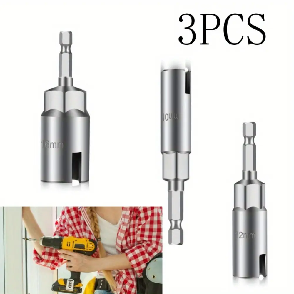 3-piece set of electric wing nut screwdriver, suitable for panel nut screw C-hook bolt and Q-hook, bolt driven hook drill head set, hexagonal handle slot wing nut, household use Tool Accessories