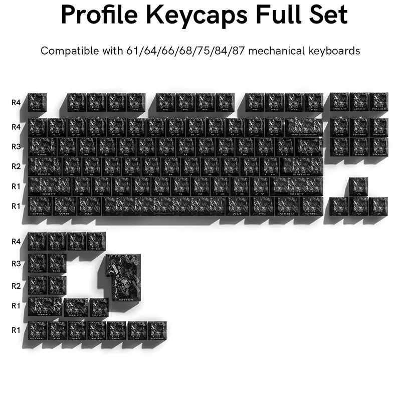 Womier 106-Key ABS Cherry Profile PC Keycaps Set, Carbon Fiber Look Transparent, MX Switch Compatible, Durable PC Material, Ergonomic Curve, Smooth Rigid Feel, Secure Fit, US Layout Custom Mechanical Keyboards (60-87% & Full Size) (Keycaps Only)