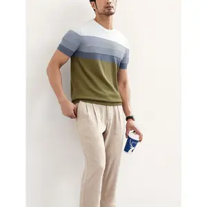 Men's Fashion Gradient Knit Pullover - Casual Crew Neck Slight Stretch Sweater, Stretch Fabric, Men's Sweater, Men's T-Shirt, Men's Apparel, T-Shirt, Men's Sweatshirt, Men's Winter Sweater, Men's Clothing, Men's Winter Jacket, Sweater