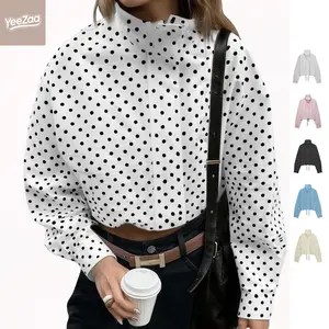 YeeZaa Women's Polka Dot Jacket 2026 Fashion Jackets Zip Up Stand Collar Cropped Lightweight Adjustable Drawstring Hem Casual Trendy Coat with Pockets