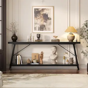 Modern Console Table with USB Ports & Outlets 70.9 Inch Sofa Table with Charging Station & Storage Shelf for Living Room Foyer Entryway