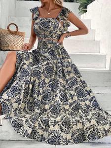 women's ethnic pattern skirt vintage set, boho butterfly sleeve crop top & high waist ruffle long skirt, ladies fall flattering silhouette delicate details clothes for summer vacation holiday beach, fall wedding guest dress, womenswear