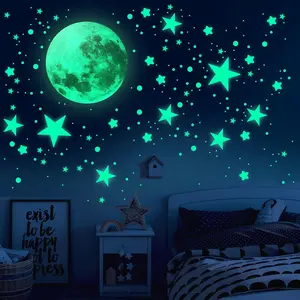 Luminous Moon Glow Stars Wall Stickers for Children's Room Ceiling Decor - 893PCS Fluorescent Space Theme Wall Decals Including Moon and Stars for Kids' Room Ceiling Decorative Set