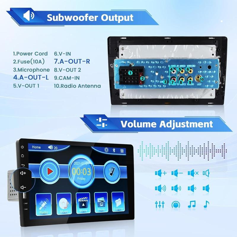 9 Inch Single Din HD Touch Screen Car Stereo with Bluetooth with Backup Camera + External Microphone + FM MP5 Player Car Audio Receivers Support Mirror Link SWC USB EQ Car Radio