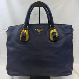 Pre-owned PRADA Authentic Vintage Navy Calfskin Top Handle Tote Bag/EE12103113/3113