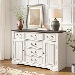 Raybee 6-Drawer Dresser with Barn Door, White Wooden Dresser for Bedroom, Rustic Dresser for Living Room, Entryway, Hallway