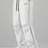 Men's Y2K White Polyester Wide-Leg Sweatpants - "Power" Embroidered All-Seasons Men's Clothing, Casual Activewear Sportswear Bottoms, Machine Washable Pants