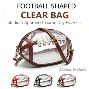 Clear Football Shaped Crossbody Bag Transparent PVC Stadium Approved Game Day Bag with Adjustable Strap Summer