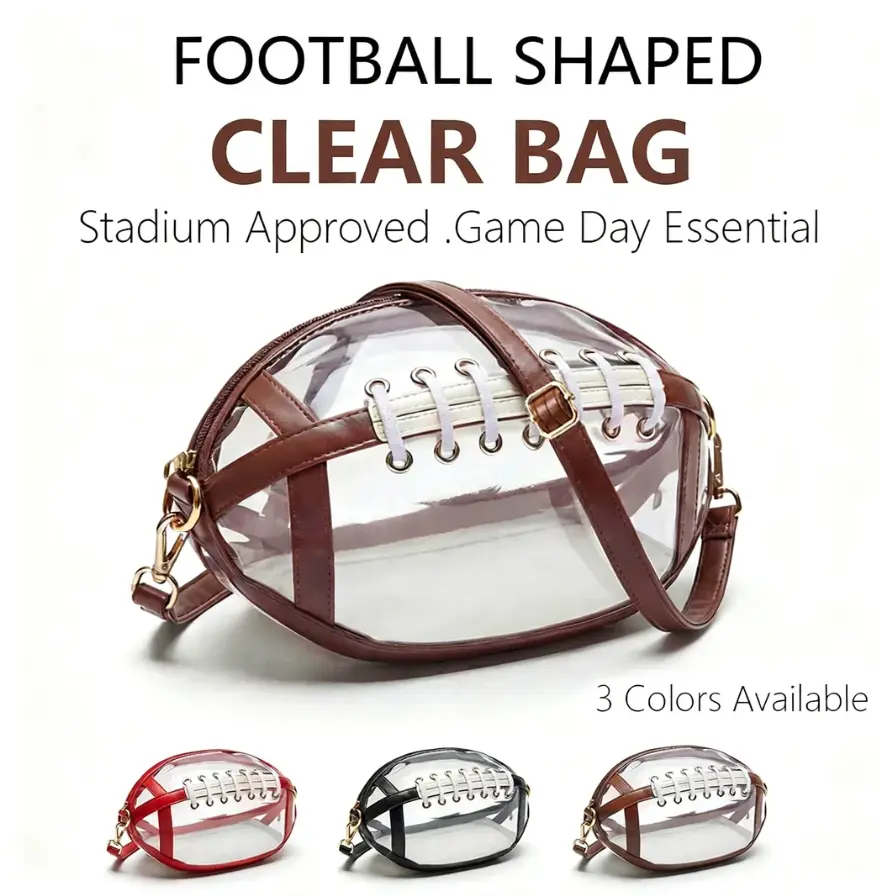 Clear Football Shaped Crossbody Bag Transparent PVC Stadium Approved Game Day Bag with Adjustable Strap Summer Clear Football Shaped Crossbody Bag Transparent PVC Stadium Approved Game Day Bag with Adjustable Strap Summer