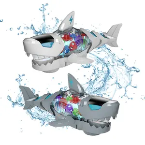 Children's electric gear shark, lighting and music puzzle toy, simulated great white control shark model (prepare your own battery)