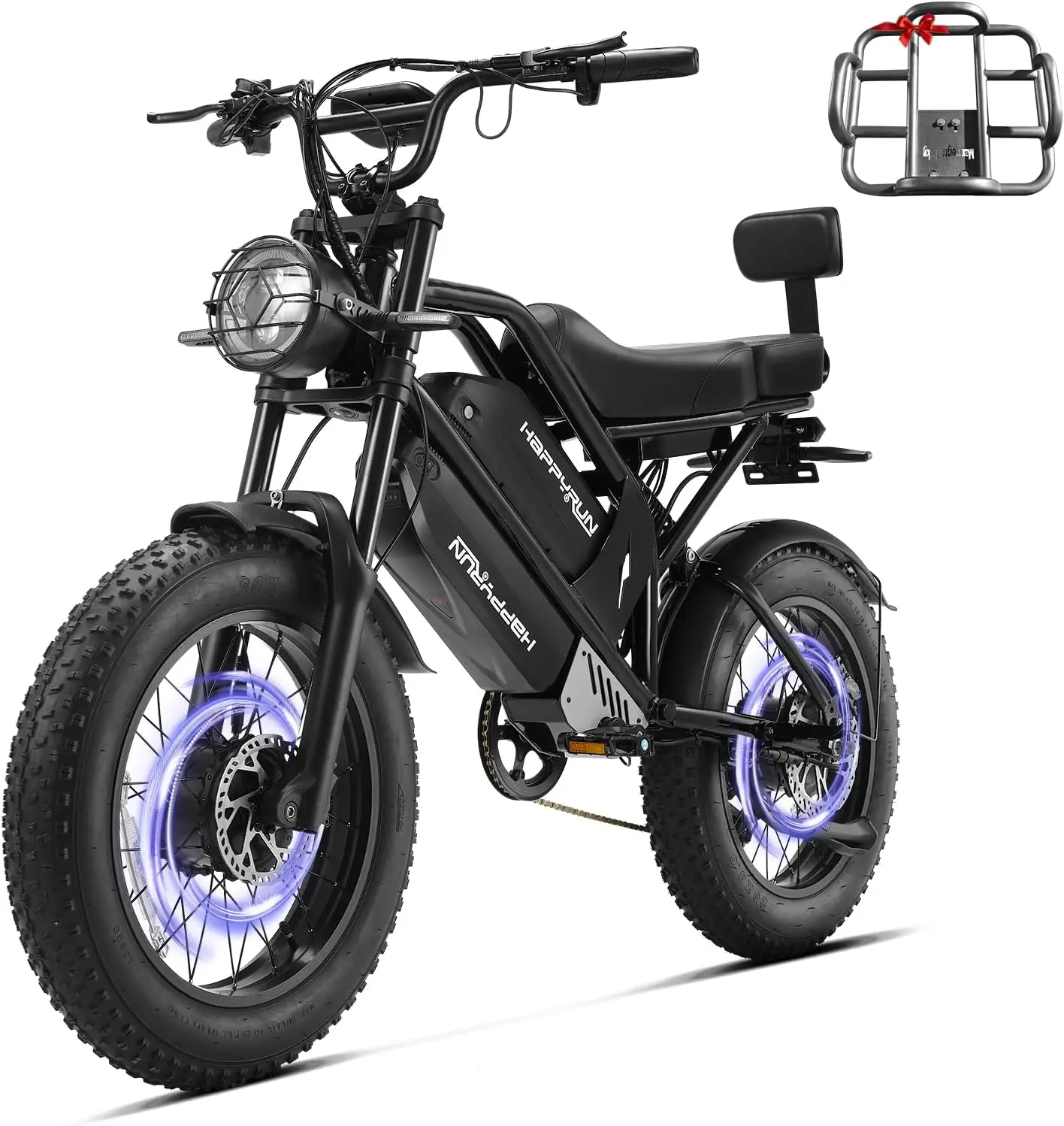 HAPPYRUN G70 Pro Dual Motor Electric Bike for Adults 5000 Peak Motor Removable Dual Battery All-Terrain 20" Fat Tire Ebike 36MPH 85+ Miles 38Ah Battery Hydraulic Disc Brake