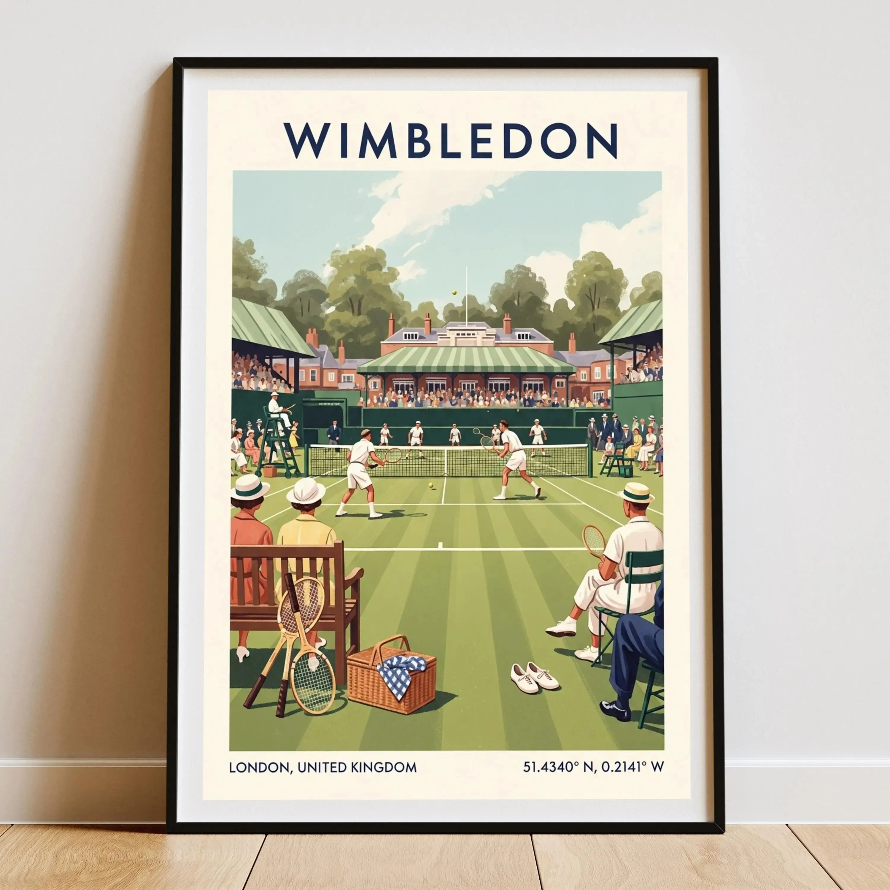 Wimbledon Tennis Poster, Vintage London Sports Wall Art, Retro British Tennis Print, Home, Office & Living Room Decor, Digital Download