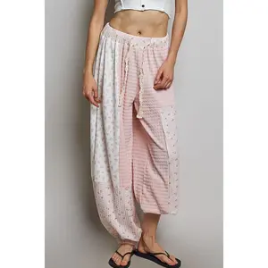 Nina Waffle Knit Pink Patch Work Joggers