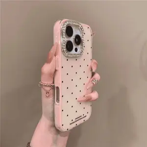 3-In-1 Multi-Function Phone Case: Super Sparkling Diamond Frame, Minimalist Wave Point, Jelly Shade - Compatible with iPhone 17 16 15 14 13 12 11 Pro Max Plus Air, Anti-Fingerprint & Impact-Resistant