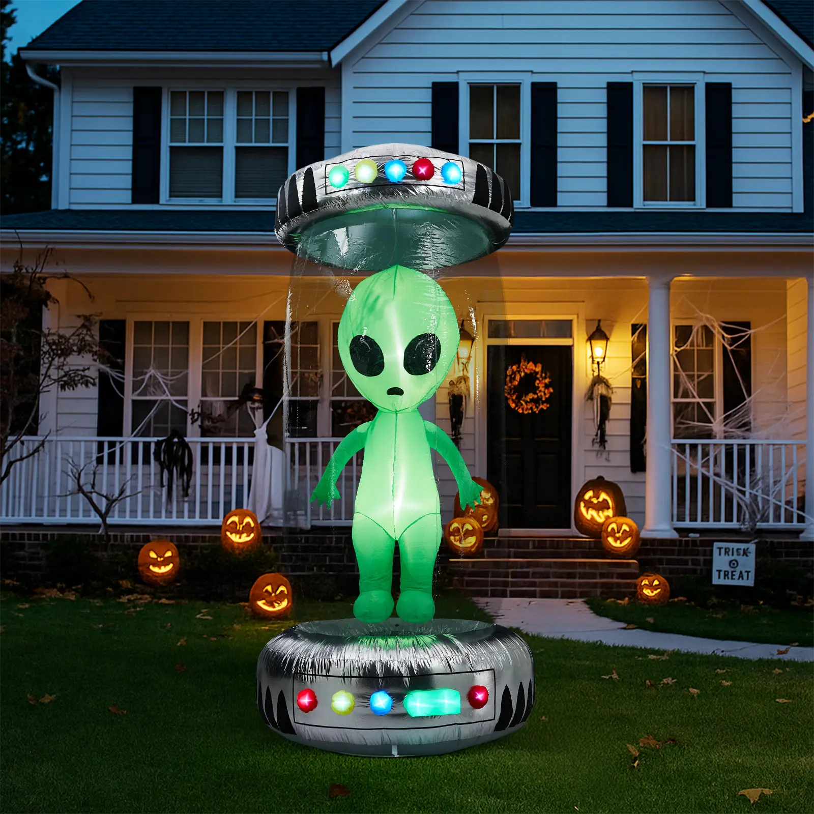 Inflatable UFO with Alien - Animated RGB LED Halloween Decoration for Outdoor Yard, Garden & Party Display