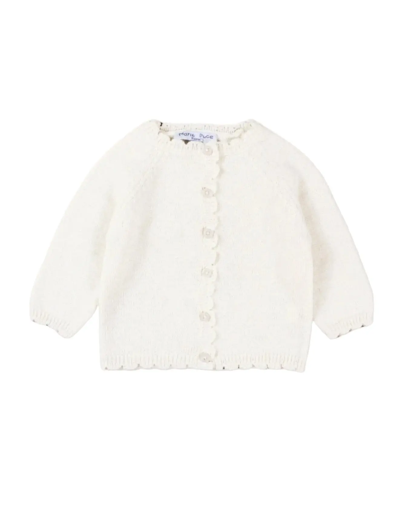 Marie Puce luna baby scalloped cardigan sweater white