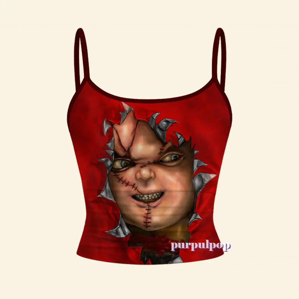 Horror Movie Characters Spaghetti String Tank Top, Chucku Michale Myers Jason Voorhees Women Slim Fit Tank Top Halloween Costume