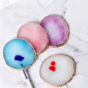 1PC Resin Nail Art Palette,Nail Art Painting Mixed Color Palette Gold Edge Nail Gel Color Makeup Display Board Manicure